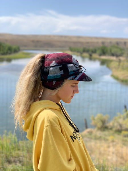 "Slit" BURGUNDY MIX AZTEC Railroad Hat (P-S) (Available in XS)