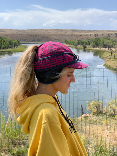 "Slit" PINK/CHARCOAL PLAID Railroad Hat (P-S)