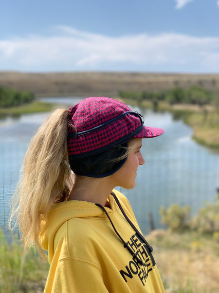 "Slit" PINK/CHARCOAL PLAID Railroad Hat (P-S)