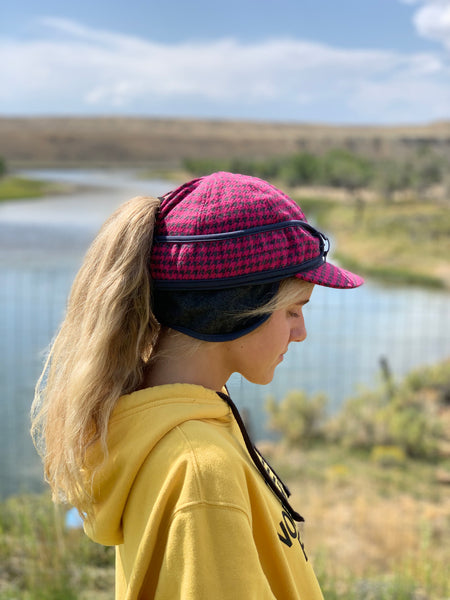 "Slit" PINK/CHARCOAL PLAID Railroad Hat (P-S)