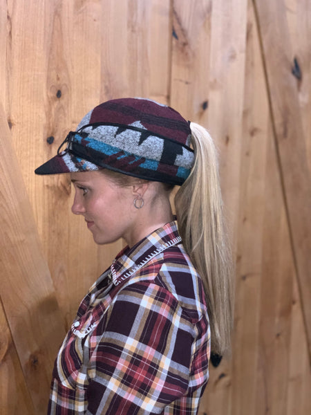 "Slit" BURGUNDY MIX AZTEC Railroad Hat (P-S) (Available in XS)