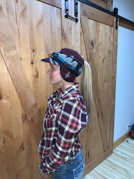 "Slit" BURGUNDY MIX AZTEC Railroad Hat (P-S) (Available in XS)