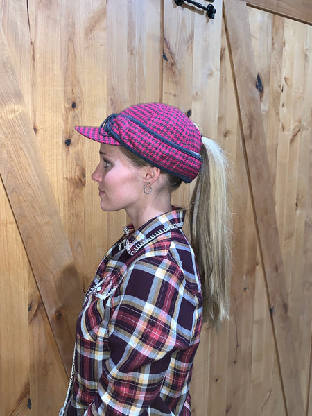 "Slit" PINK/CHARCOAL PLAID Railroad Hat (P-S)