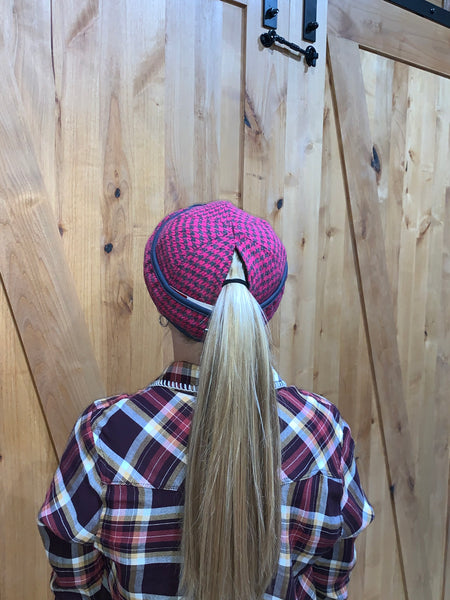 "Slit" PINK/CHARCOAL PLAID Railroad Hat (P-S)