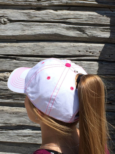 White w/Pink Stitch Cap Embroidered